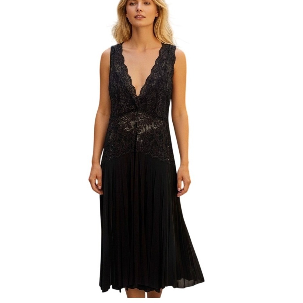 Y2K Vintage Anahi Chocolate Brown Lace Halter Dress Pleated Skirt VNeck Coquette